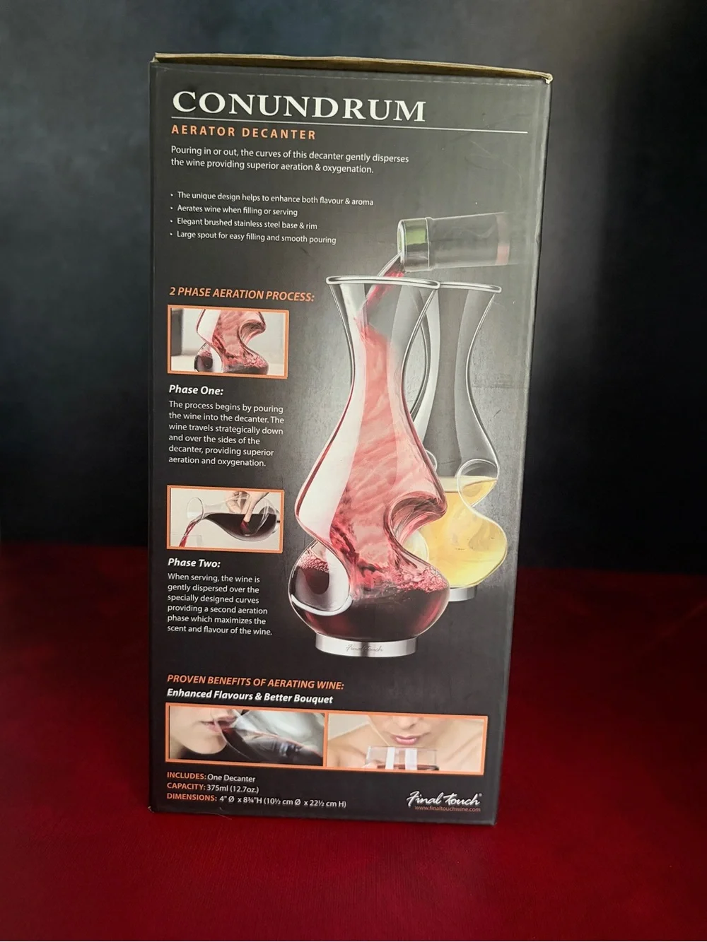 Final Touch Conundrum / Énigme Aerator Decanter Glass Wine Carafe Invesco